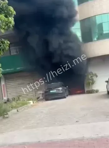 特斯拉被摩托车店火灾波及烧毁现场视频